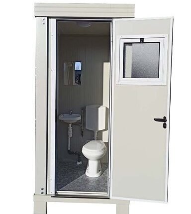 Contenedor sanitario S1 con inodoro y lavamanos.